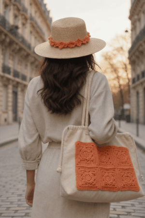 SOMBRERO  Y BOLSA GANCHILLO ORANGE