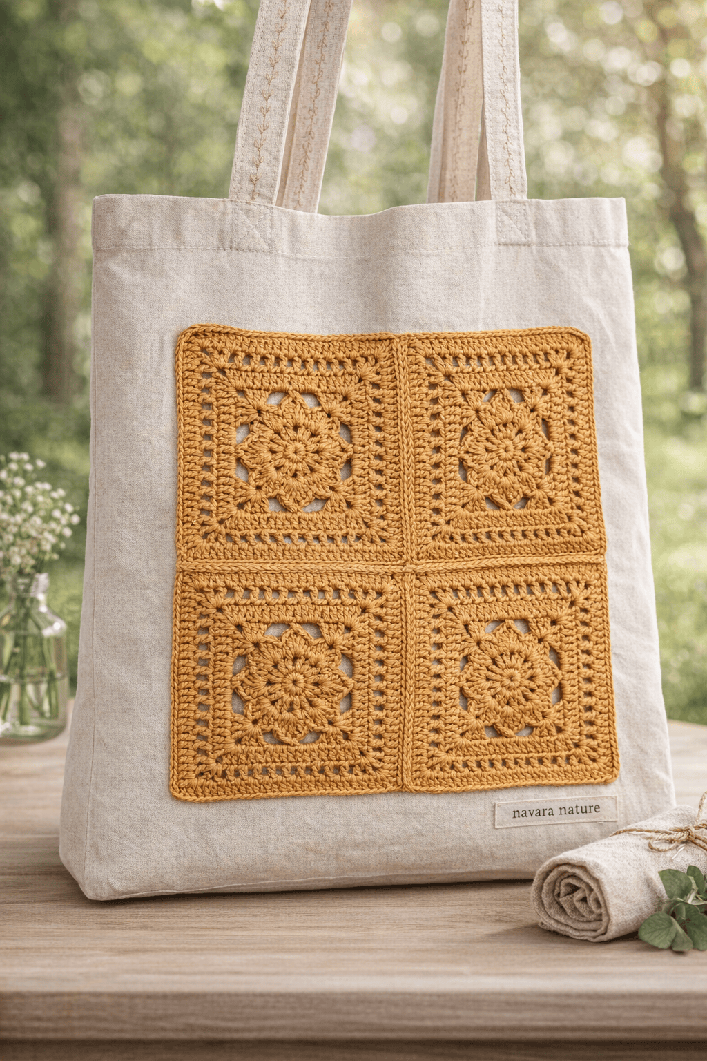 SOMBRERO Y BOLSA GANCHILLO MOSTAZA - Imagen 3