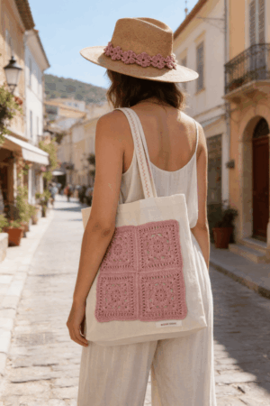 SOMBRERO Y BOLSA GANCHILLO ROSA